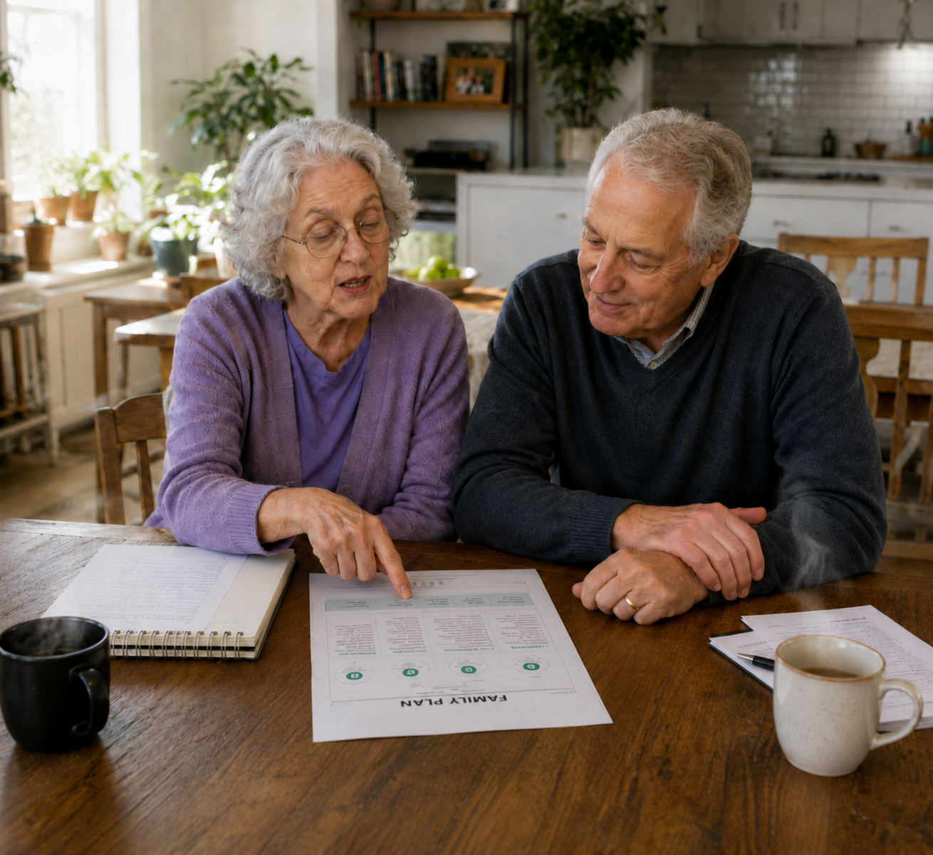 Older couple planning together