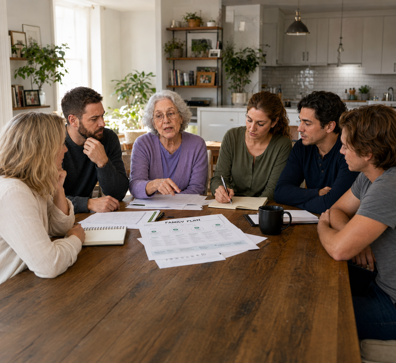 A family working through a planning weekend together
